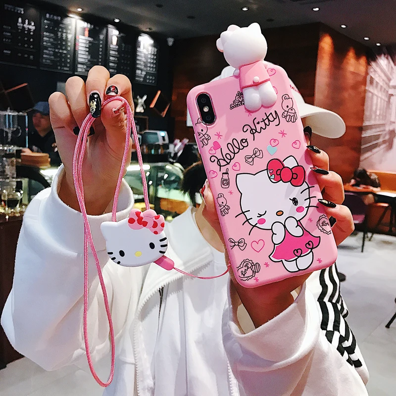 3D чехол KT cat для iphone XS MAX, лежащий чехол для iphone 7/8 plus, мягкий чехол KT для iphone 6 6s plus X XR+ держатель, длинный ремешок