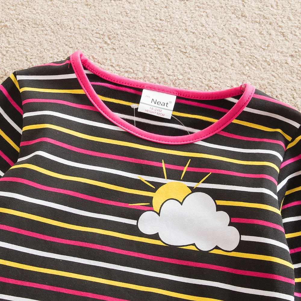 NEAT Spring Autumn Baby Girl clothes kids Long sleeve dress Stripe printing animal picture casual cotton AL6461 | Детская одежда и