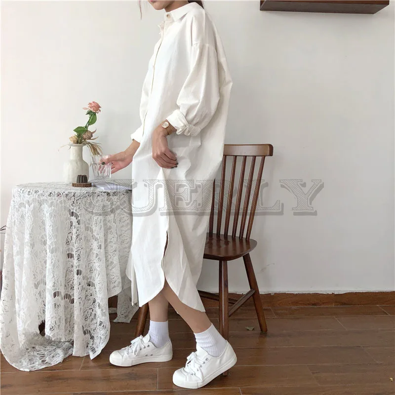 Винтажное осеннее длинное платье рубашка с длинными рукавами отложной воротник