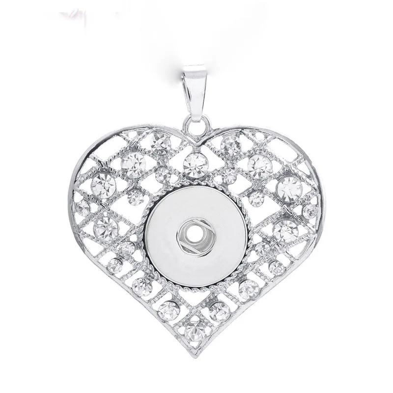 

Hot Sale Heart 158 Rhinestone Snaps Button Necklace Pendant Necklace Fit 18mm Buttons For Women Charm jewelry