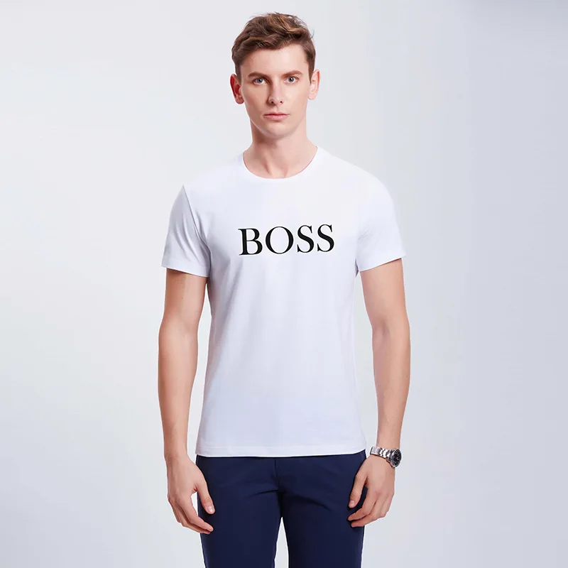 Летние мужские футболки новая мода с надписью Boss модные круглый вырез