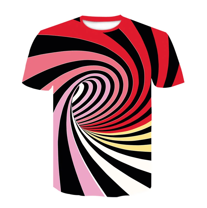 3D black and white check spiral hole short sleeve T-shirt summer boy hip hop funny personality print trend | Мужская одежда