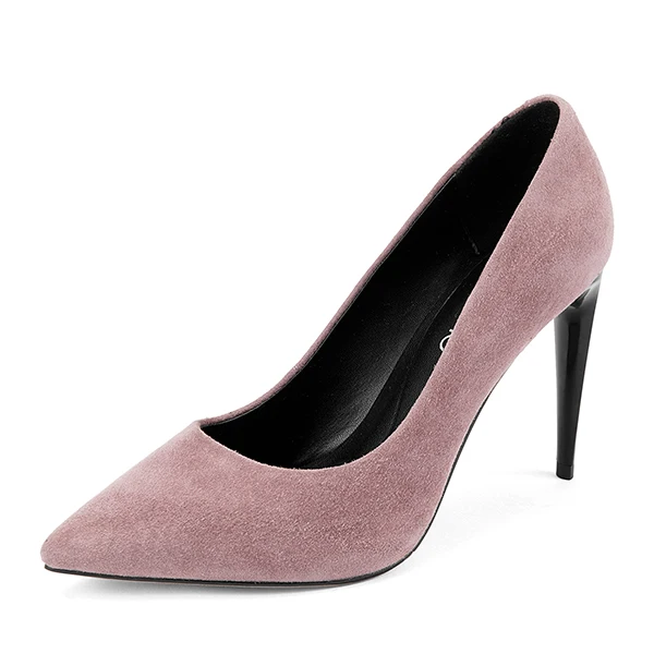 Pink BESCONE/Туфли женские на все сезон. Лидер продаж; Женские туфли из натуральной кожи с лаконичным дизайном. Обувь женская на острым носком на стильном высоком тонком каблуке 10 см. Модные туфли-лодочки для вечеринки.A34 - Цвет: Pink