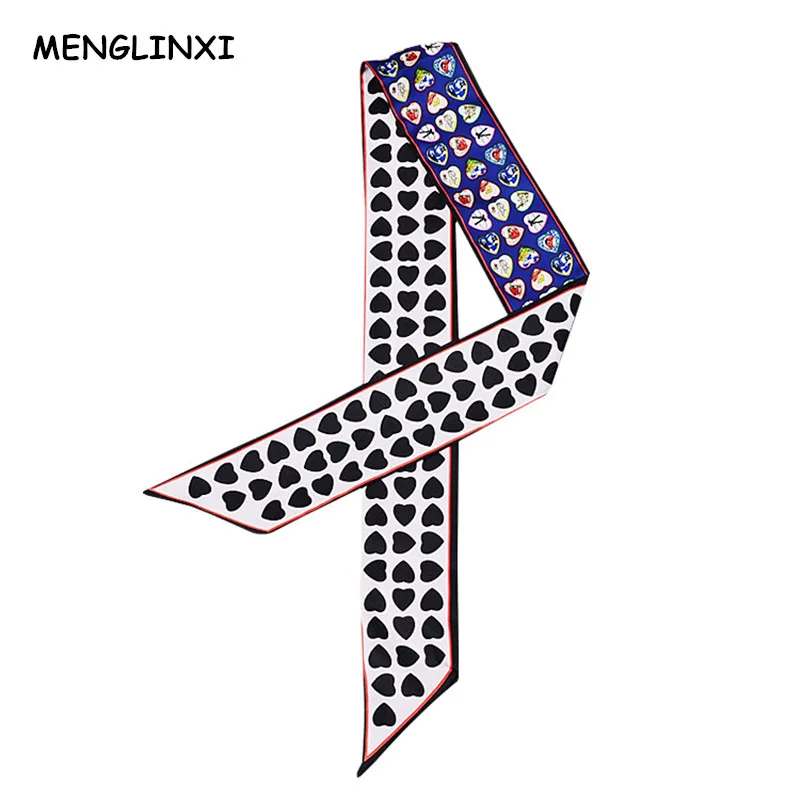 Многофункциональный модный женский шелковый шарф с принтом сердца галстук 2019