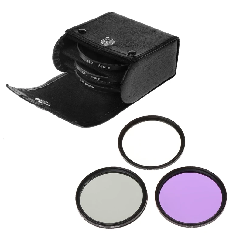 Набор фильтров для объектива 58 мм UV + CPL FLD 3 в 1 с сумкой Canon Nikon Sony Pentax|Фотофильтры