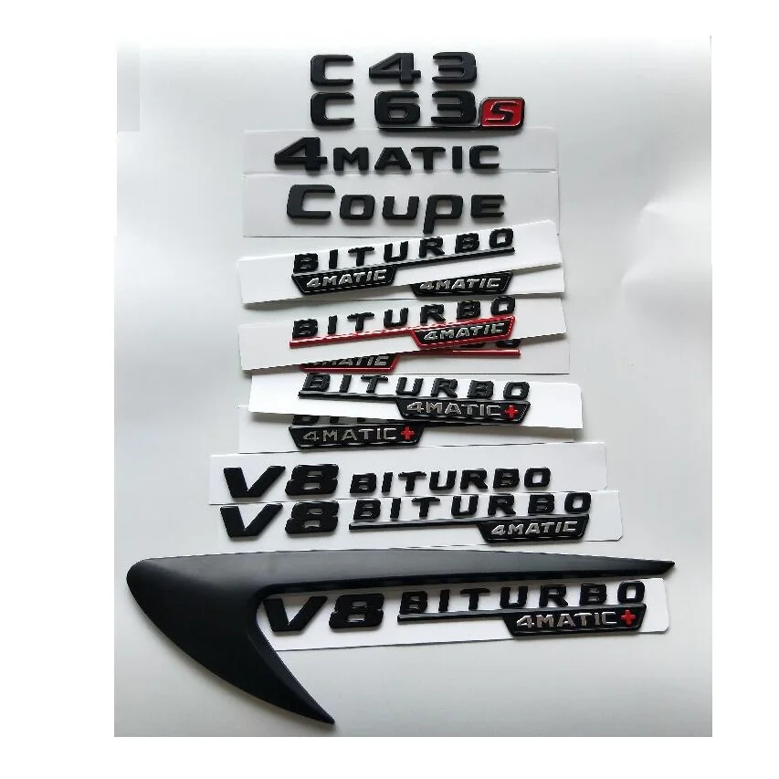 

Black Letters C43 C63 C63s V8 BITURBO 4MATIC+ Fender Trunk Tailgate Emblem Emblems Badges for Mercedes Benz AMG W204 W205 Coupe