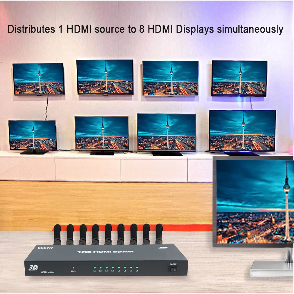 1x8 HDMI разделитель тер 1080P 8 портов разделение видео 1 в выход для Full HD и 3D