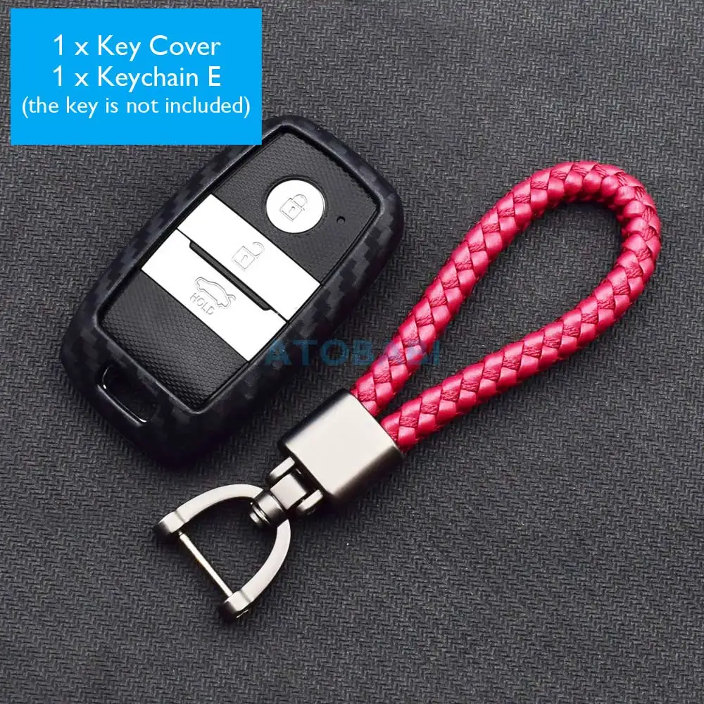 Keychain E ATOBABI углеродное волокно шаблон Силиконовый чехол для ключей от машины брелок для Kia Forte Niro Optima Sedona Sorento Soul Sportage пульт дистанционного управления - Название цвета: Keychain E