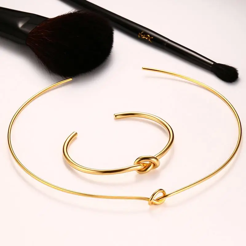 Vnox золото-цвет узел Цепочки и ожерелья браслет Ювелирные наборы для Женская