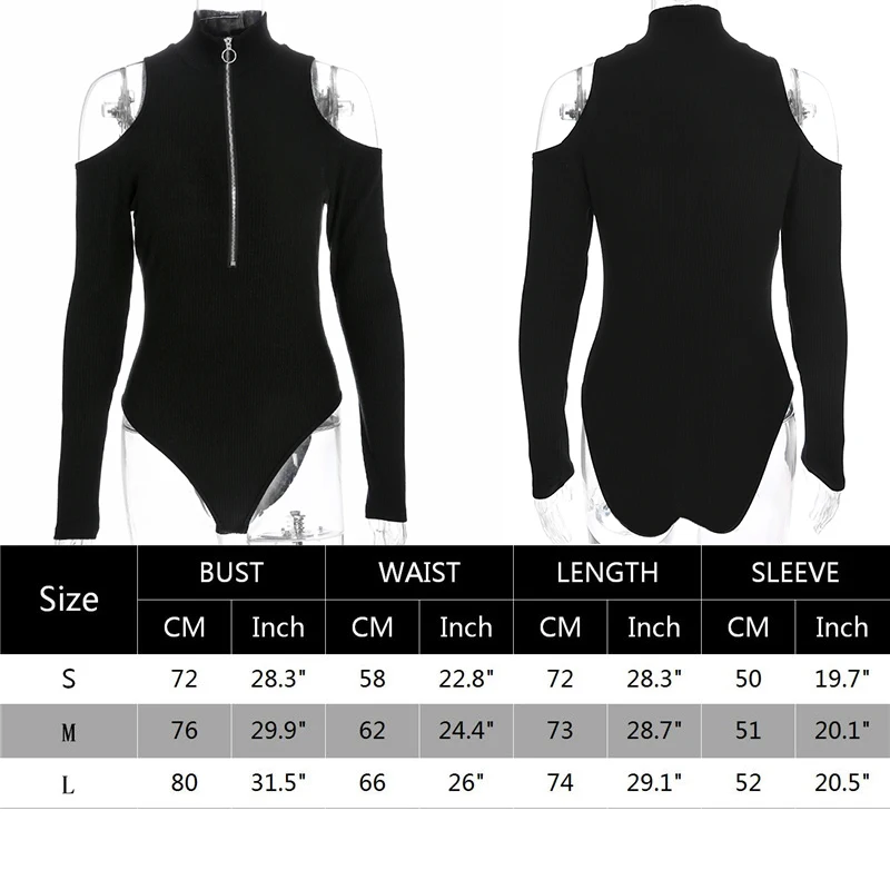 

Waatfaak Turtleneck Body Women Hollow Out Shoulder Long Sleeve Bodysuit Zipper Black Autumn Winter Bodycon Cotton Knitting Body