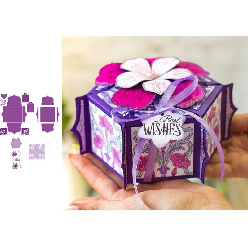 02 Square Gift Box Мерные шестигранные подарочные коробки и цветочные панели металлические режущие штампы для скрапбукинга и бумага для изготовления открыток ремесленные штампы Новинка - Цвет: 02 Square Gift Box