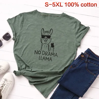 army green SINGRAIN, крутая футболка с принтом альпаки, женская футболка большого размера с рисунком, базовые Топы, повседневные футболки с животными, уличная одежда, хлопковая Футболка с круглым вырезом - Цвет: army green