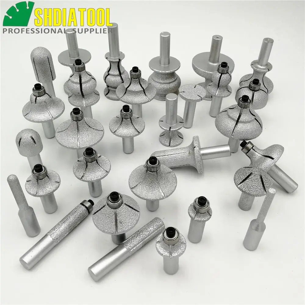 SHDIATOOL Vacuum Brazed Diamond Router Bits Granite Marble Router Cutter with 1/2" Shank Profiling Cutting Stone Edge Grit 60