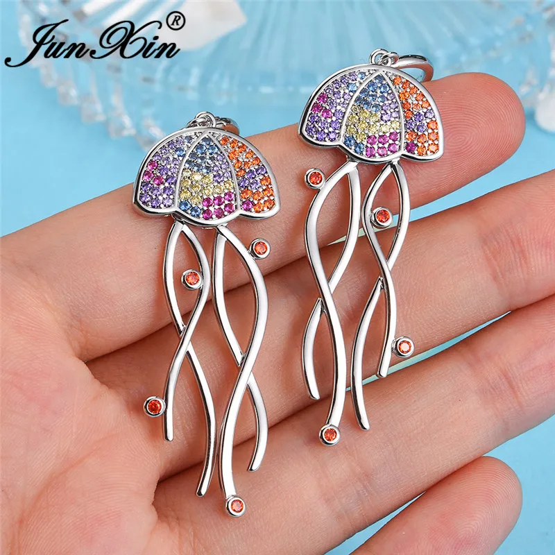 Висячие серьги JUNXIN для женщин милые радужные медузы цвет белое розовое золото