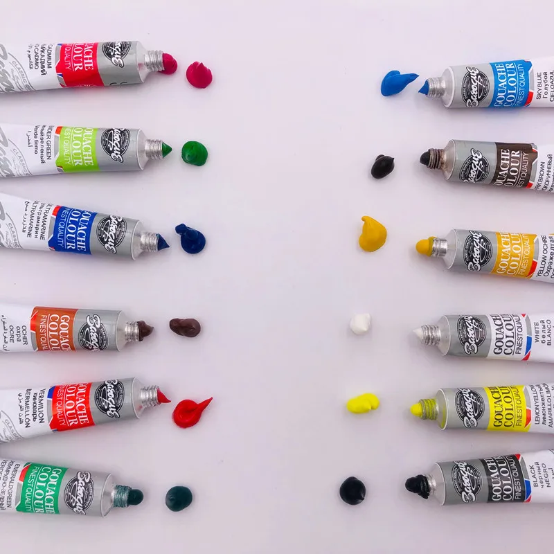 6 ML 12 Gouache Painting Paint Set High Quality Transparent Gouache Pigment Professional Drawing Pigment for Art Supplies images - 6