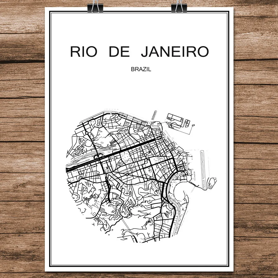 Rio de Janeiro Черно-белая карта мира Рига, Латвийская печать, плакат с покрытием, бумага для кафе, бара, гостиной, украшения дома, стикер на стену - Цвет: Rio de Janeiro