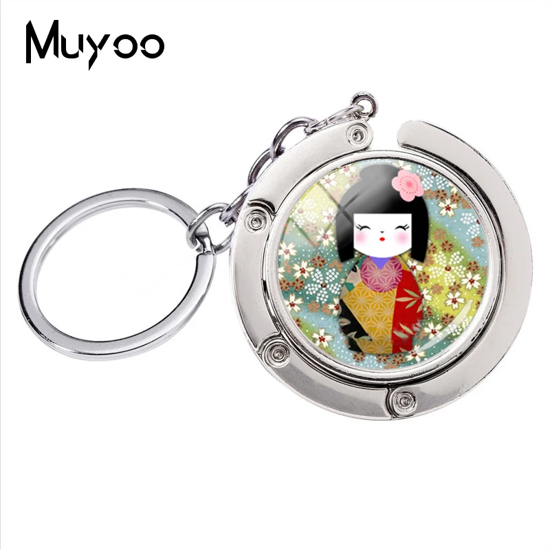 5 Мода японский Kokeshi брелок для ключей кимоно кукольный брелок стеклянный купол кулон ювелирные изделия браслет держатель для ключей для женщин - Цвет: 5
