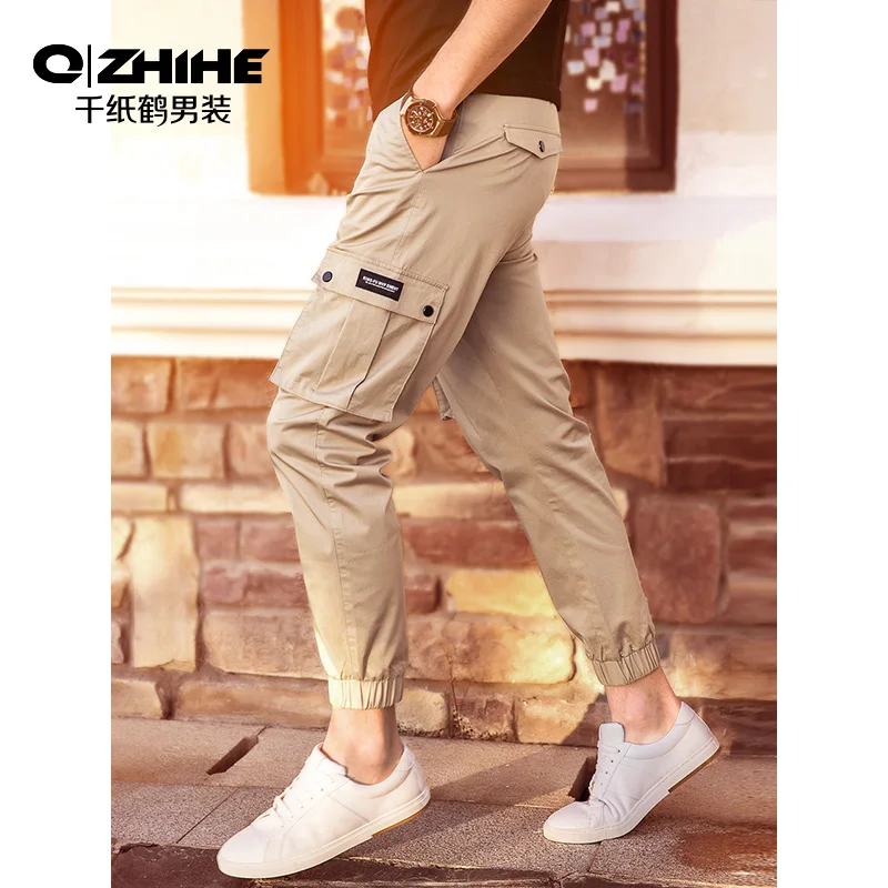 QZHIHE Мода карман свободные лодыжки длина брюки для девочек мужчин хлопок