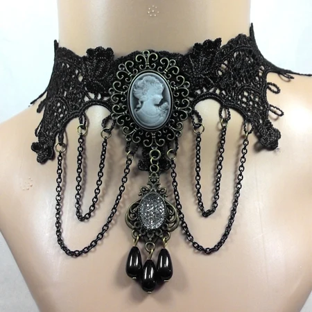 necklace Гражданская война Викторианский 3 шт. бальное платье Южная Белль тартан платье женщин Хэллоуин костюм - Цвет: necklace