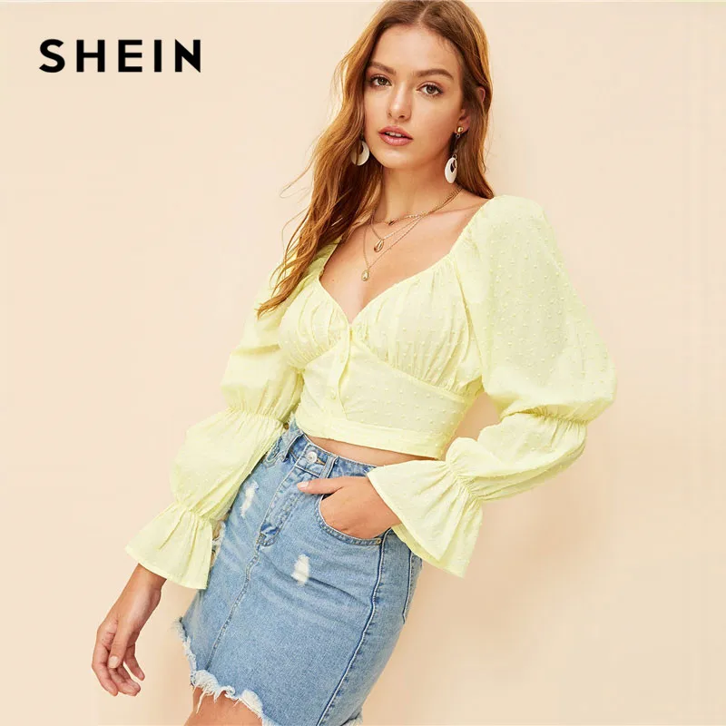 SHEIN Укороченный Топ С Открытой Спиной И Глубоким Вырезом, Блузка С Оригинальными Рукавами