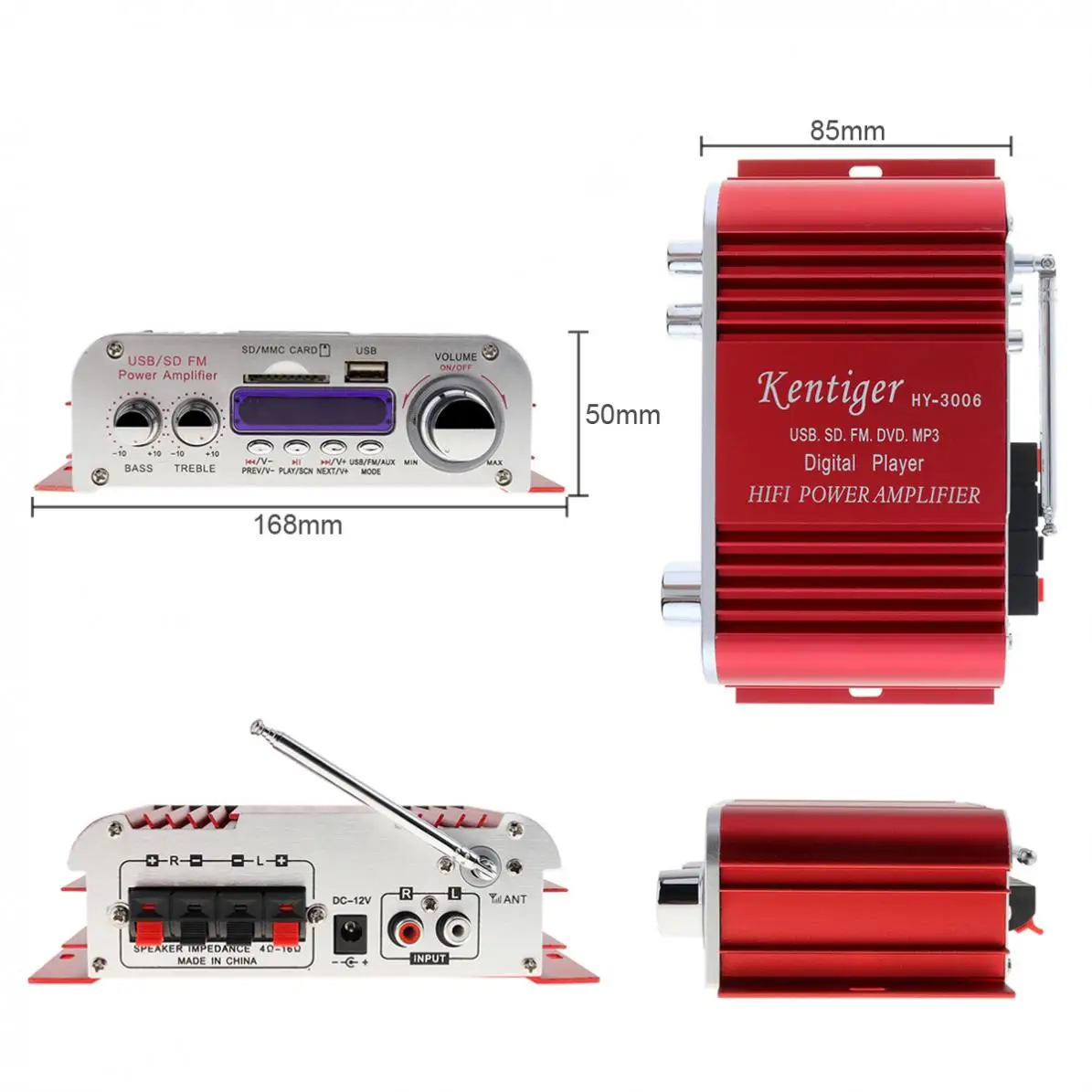 

12V Mini HiFi Stereo Car Power Amplifier Digital Display Audio Music MP3 Player with Remote Control for Car/ Boat/ Motorcycle