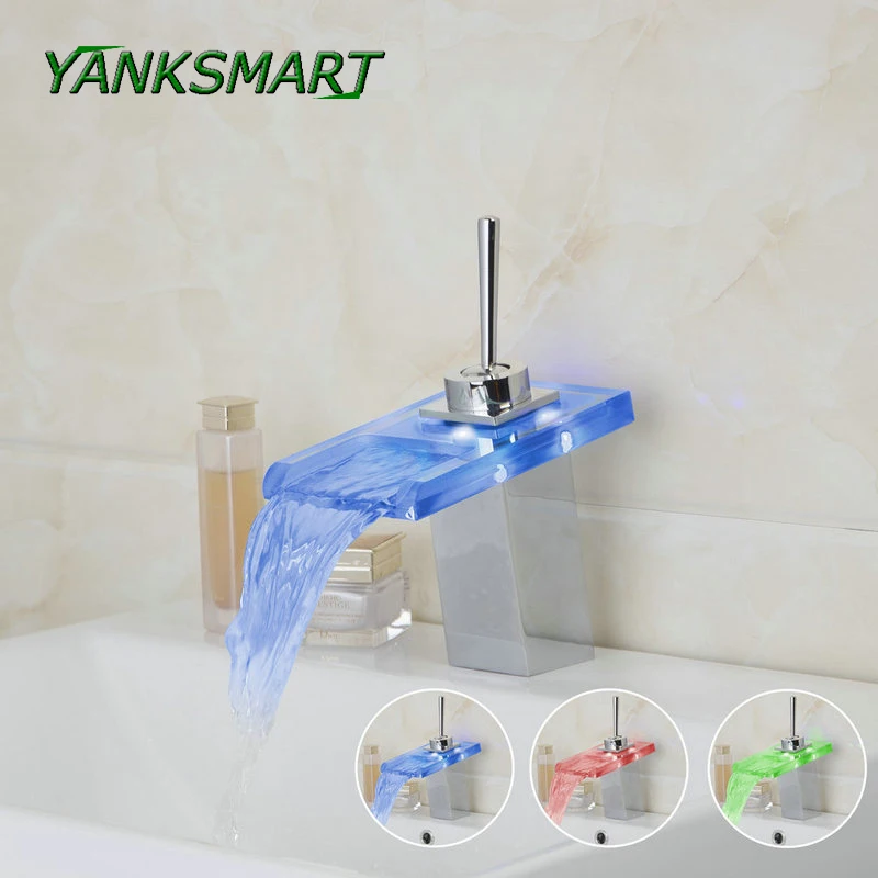 YANKSMART Мощный светодиодный кран с водопадом для ванной комнаты хромированный
