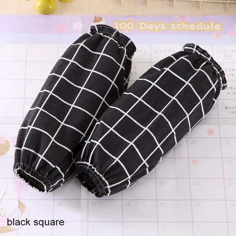 black square 1 Pair Cotton Linen Office Antifouling Sleeve Home Cleaning Supplies Kitchen Cuff Sleeves Cooking Working Tools Long Sleeve - Цвет: black square