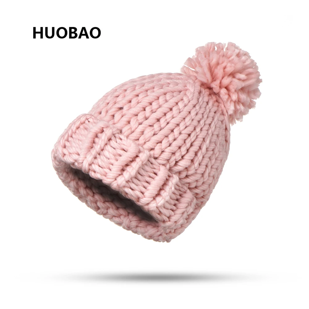 Huobao 2017 Новый Зимний Черный Серый Розовый вязаные шапки с помпоном для женщин |