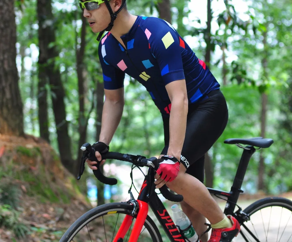 2017 SPEXCEL flag Navy short sleeve cycling jersey 3 fabric with 14 panels top quality gear race fit free shipping | Спорт и