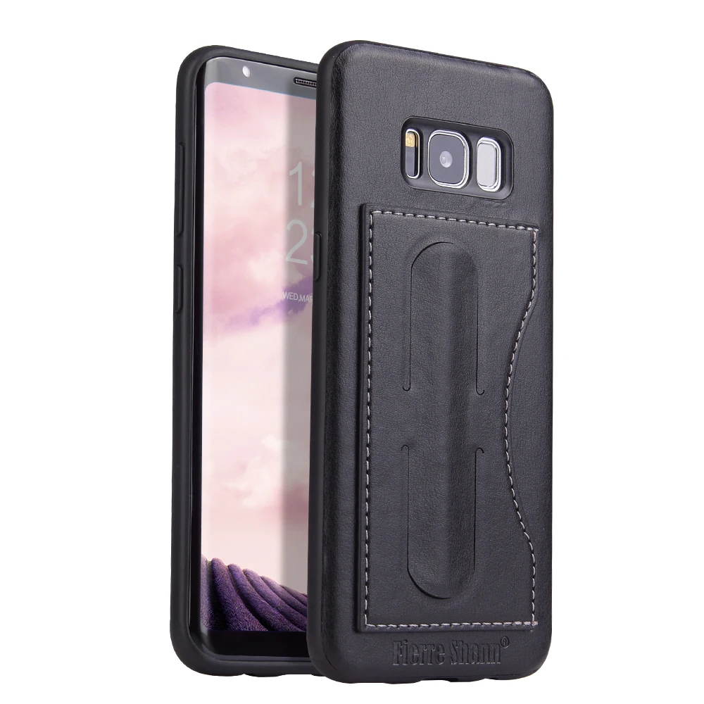 Fierre Shann бренд лаконичный pu кожаный чехол для Samsung Galaxy S8 Plus с кармашком карт kickstand