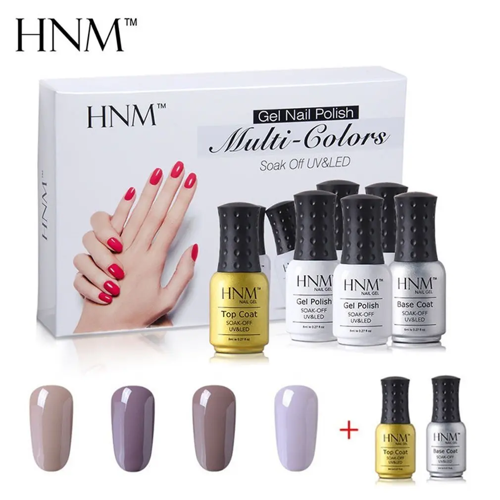 nude set 006 HNM 8 мл 4 шт. Чистый Цвет гель для ногтей 1 шт. Базовый Топ Подарочная коробка набор маникюрных инструментов для ногтей Полупостоянный гель лак для ногтей набор - Цвет: nude set 006