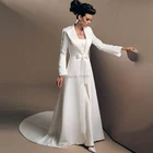 Белое Элегантное свадебное пальто 2017, сатиновые вечерние накидки на заказ, с длинным рукавом, недорогой Свадебный жакет вечернее платье с болеро