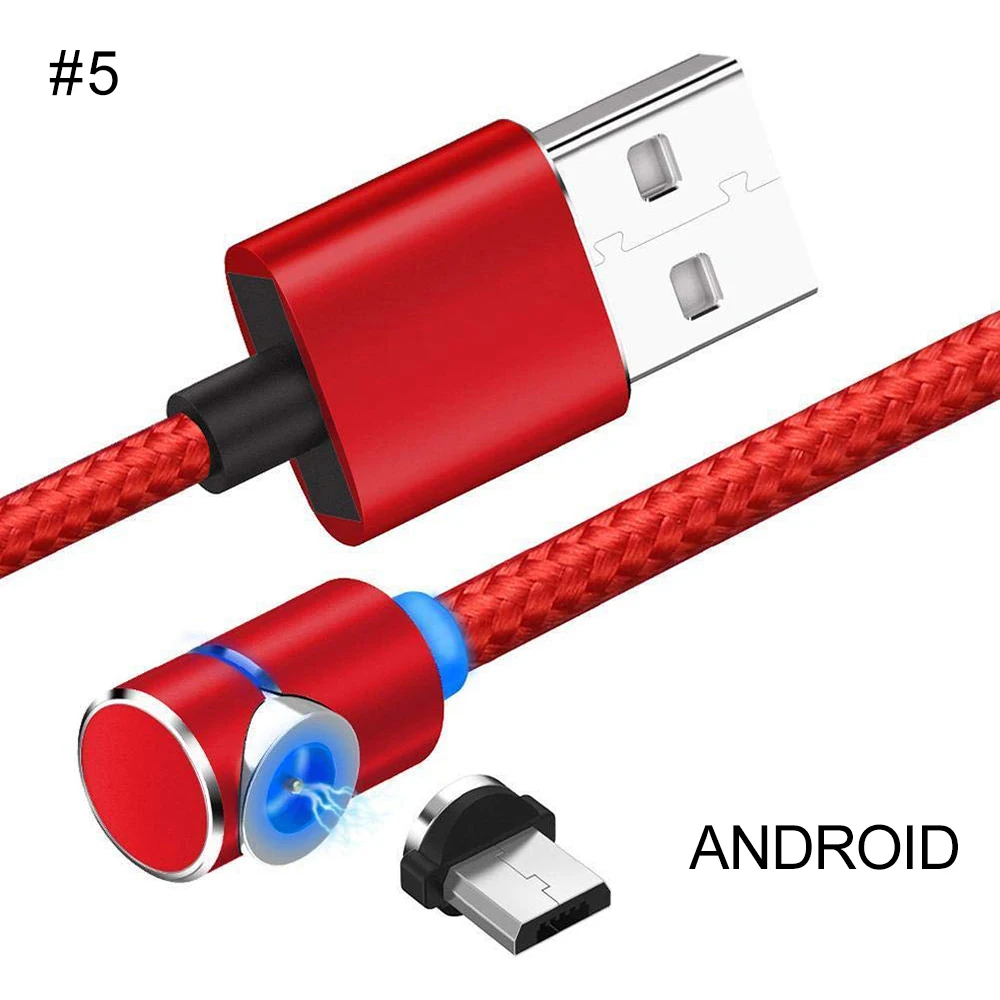 For micro USB Red Магнитный зарядный кабель, 90 градусов светодиодный кабель для iPhone X XS XR 8 7 6 Plus и Micro USB кабель и usb type-C USB C кабель для xiaomi - Цвет: For micro USB Red