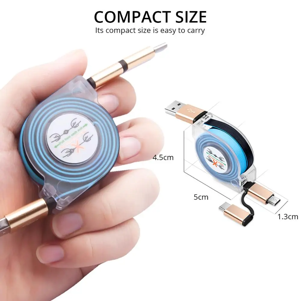 ANMONE 2 в 1 usb type C кабель для мобильного телефона Micro USB Выдвижной быстрой зарядки м