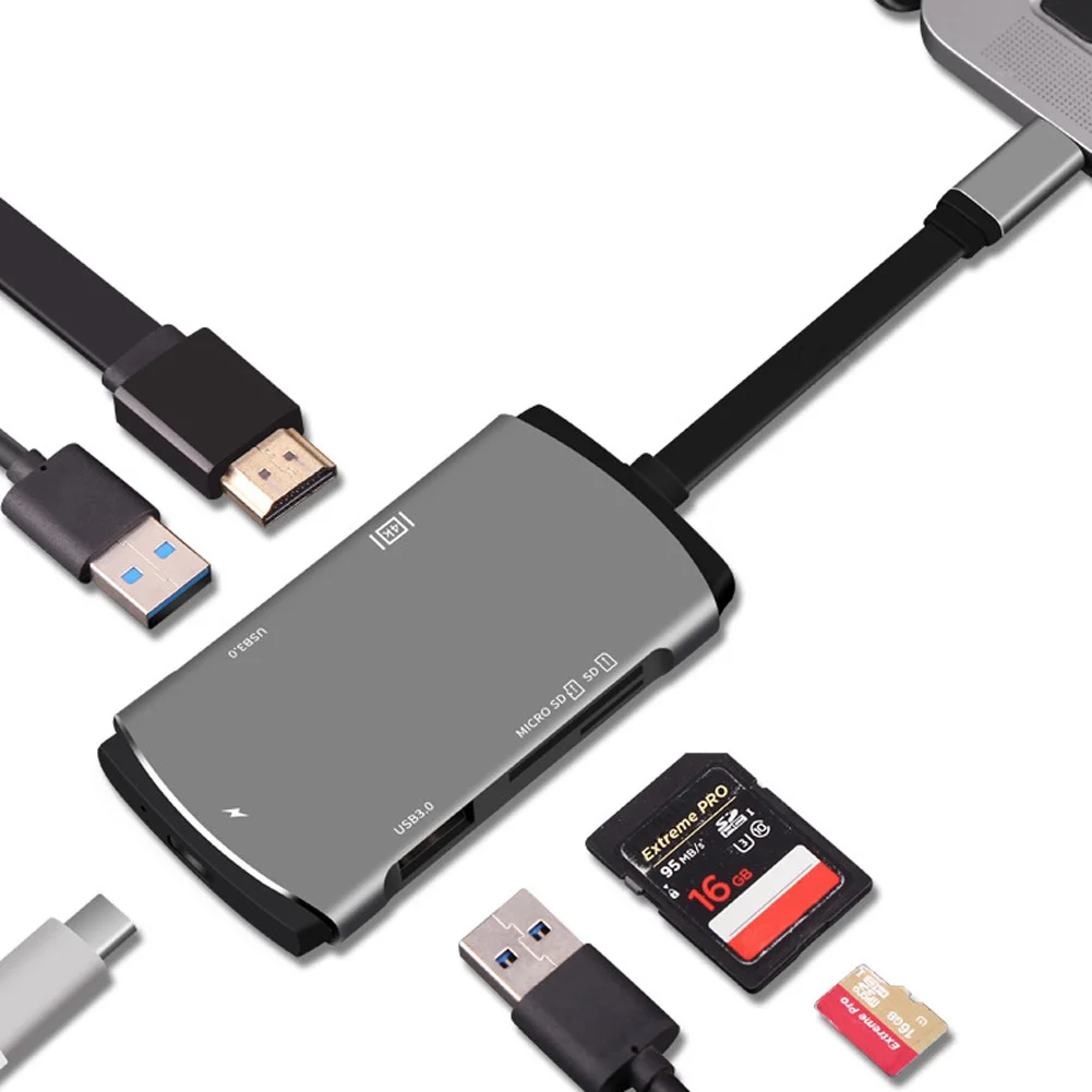 Адаптер 6 в 1 Type-C USB-C концентратор с 4K HDMI для Nintendo Switch Samsung Galaxy S8 HSJ-19 |