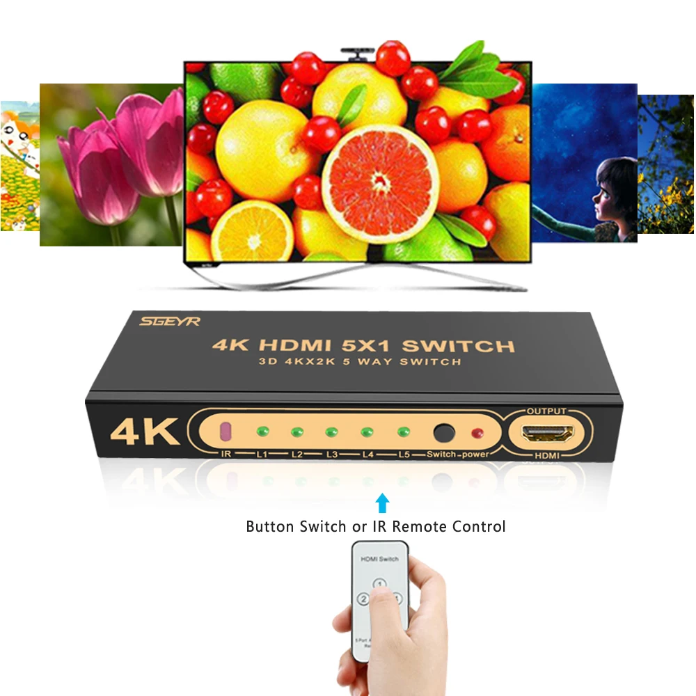 Сплиттер HDMI SGEYR 5 входов 1 выход 4 переключатель 5x1 поддержка 4K x 2K для HDTV XBOX PS4 Smart - Фото №1