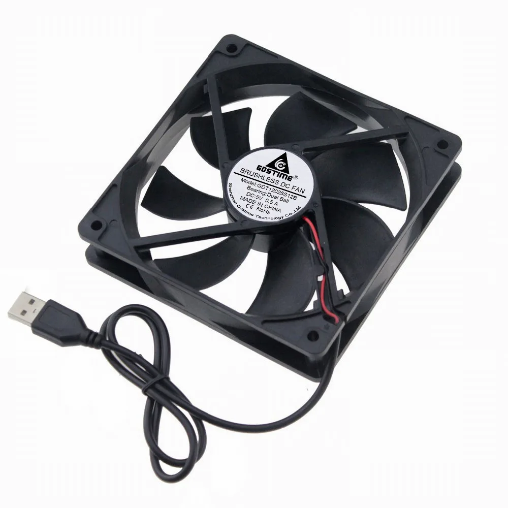 Gdstime 5 Pcs 2000RPM Dual Ball Volts USB PC Cooler 120*120*25mm DC Brushless Motor Cooling Fan 5V 120mm x 25mm 12cm 12025 - купить по