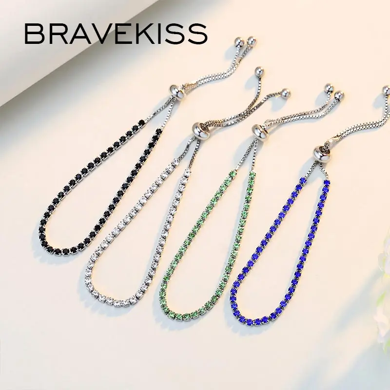 Женский браслет с фианитом BRAVEKISS 4 цвета регулируемый для тенниса подарочные