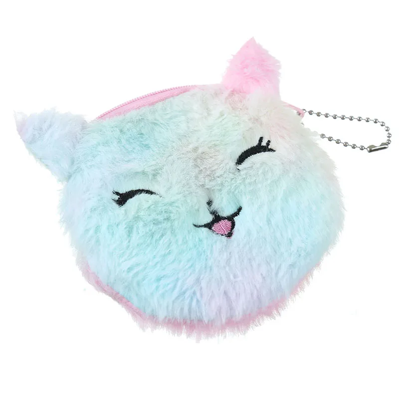 pink happy cat Мультфильм Плюшевый единорог портмоне милый кот мех круг кошелек девушка клатч вышитая сумка ключ наушники Органайзер Сумка детский подарок - Цвет: pink happy cat
