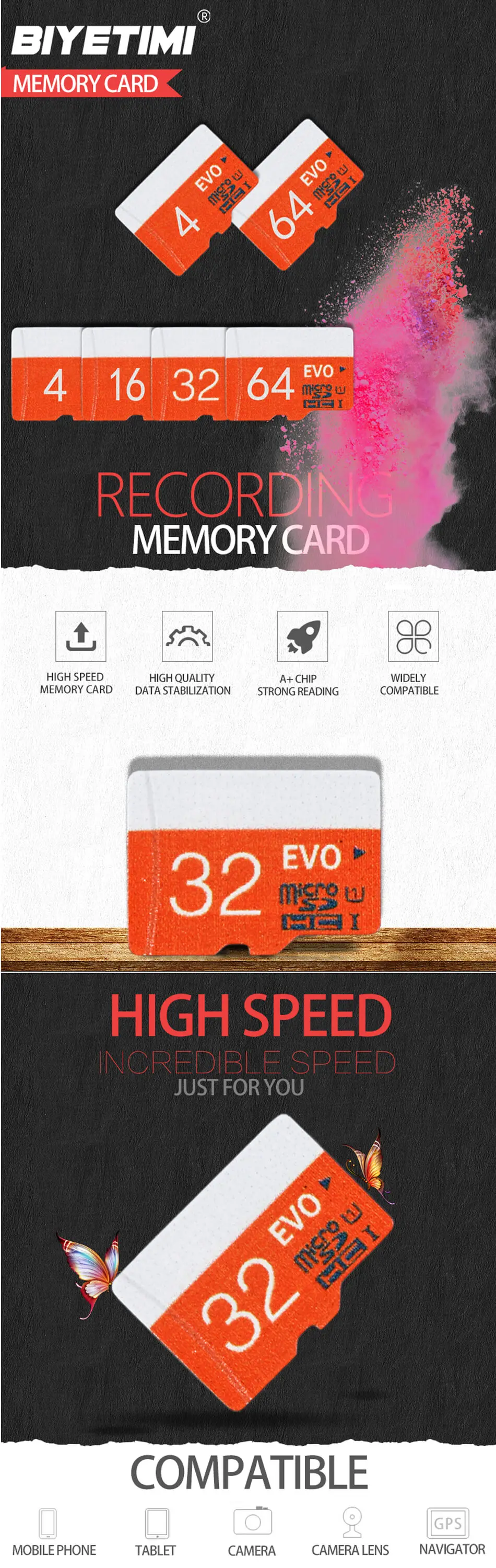 B Micro SD карта 64 ГБ 32 ГБ 16 ГБ Micro SD класс 10 высокая скорость для телефонов камера 8 Гб класс 6 Карта памяти реальная емкость