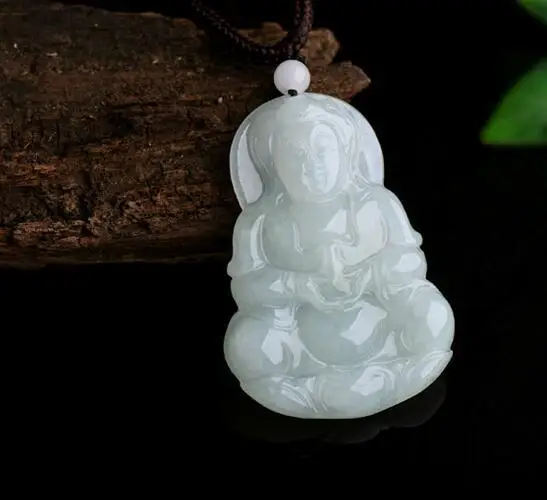 

Genuine natural A-class Burmese stone pendant necklace carved light green Guanyin pendant male JADES jewelry children's style