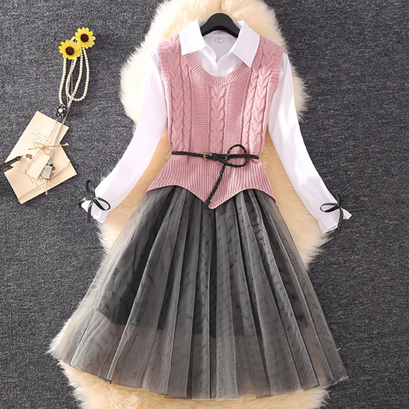 Женский трикотажный свитер без рукавов и плиссированная юбка трапеция