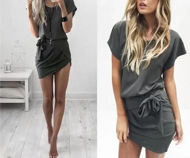 

1 piece Europe explosion sexy irregular waist fold dress