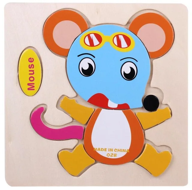 Mouse Развивающие деревянные игрушки Монтессори игрушки животные 3D головоломка детский ранний обучающий пазл-пазл игрушки Мультяшные дорожные Пазлы игрушки - Цвет: Mouse