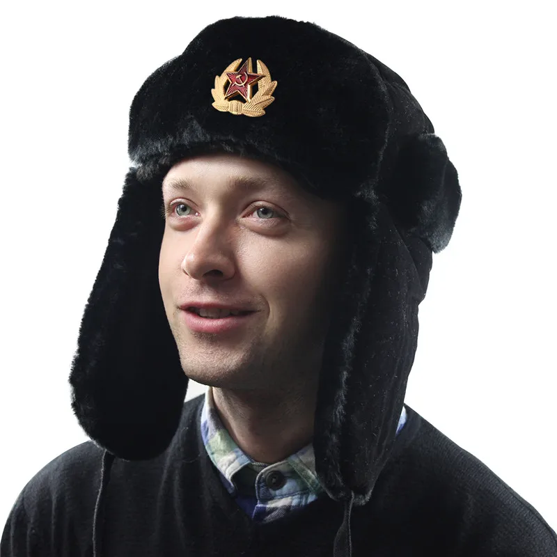 Шапка ушанка из искусственного кроличьего меха|Мужские шапка-бомбер| |