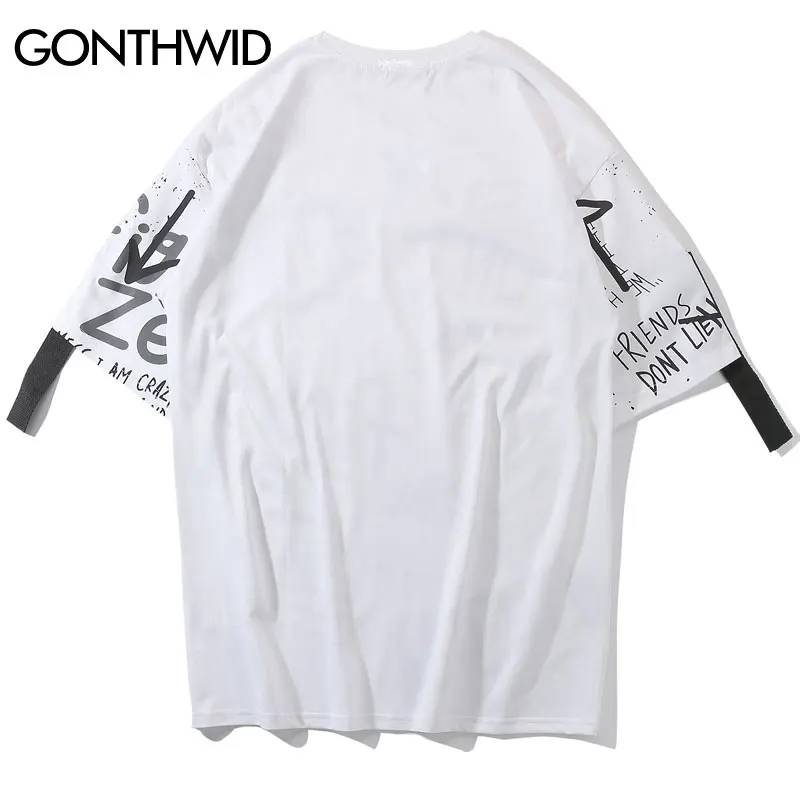 GONTHWID Ribbon Graffiti футболки с коротким рукавом Уличная одежда 2019 мужские хип-хоп