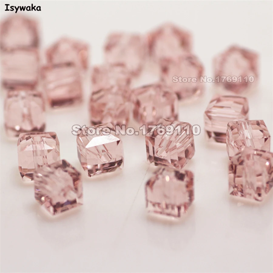 

Isywaka 100pcs Pink Color Square 6mm Austria Crystal Beads charm Glass Beads Loose Spacer Bead for DIY Jewelry Making