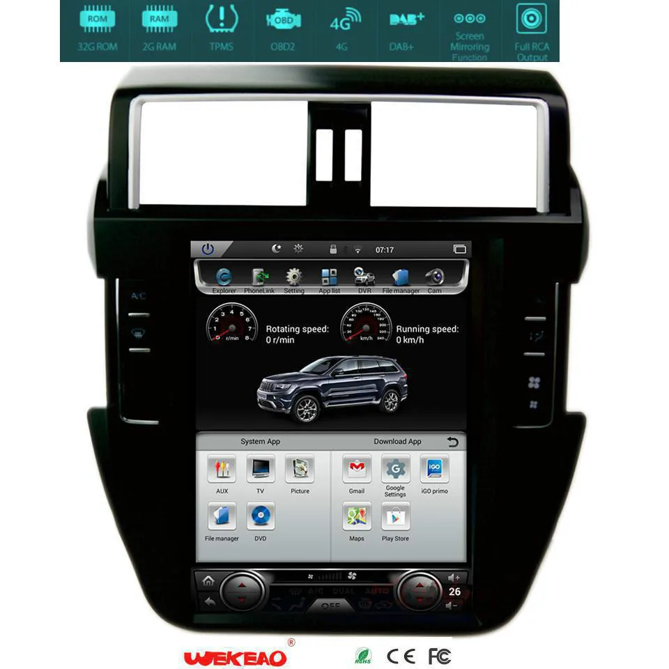 Wekeao 12 1 дюймов огромный Экран Тесла Стиль DVD мультимедиа плеер для Toyota Prado Радио 2014