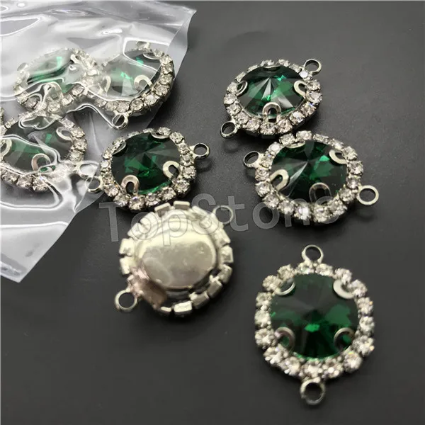green zircon 8 мм 12 мм круглый D коготь Rivoli ручной работы хрустальные стразы 2 петли разъем смешанные цвета для ювелирных аксессуаров - Цвет: green zircon