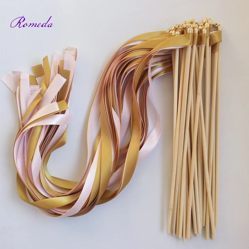 Горячая распродажа 50 шт./лот золотые и розовые свадебные ленты палочки с золотым